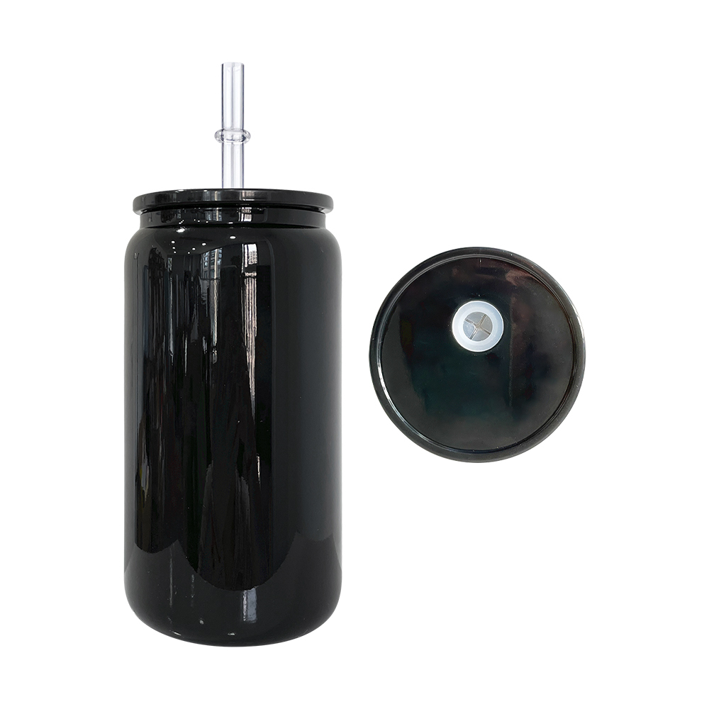 50 Pack YIPAI China Warehouse Classic Black 16oz Glass Can With PP Lids Beer Can Shaped Drinkware