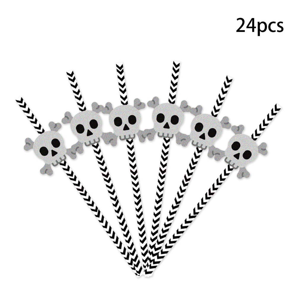 6pcs set 144pack Yipai China Warehouse 144 Pcs Halloween Paper Straws,Skull Spider Eyeball Pumpkin Pattern South Striped halloween Party Straws for Juices,Milkshakes,Coffee