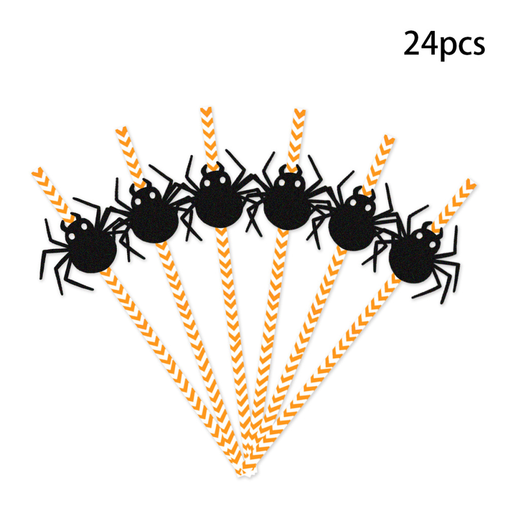 6pcs set 144pack Yipai China Warehouse 144 Pcs Halloween Paper Straws,Skull Spider Eyeball Pumpkin Pattern South Striped halloween Party Straws for Juices,Milkshakes,Coffee