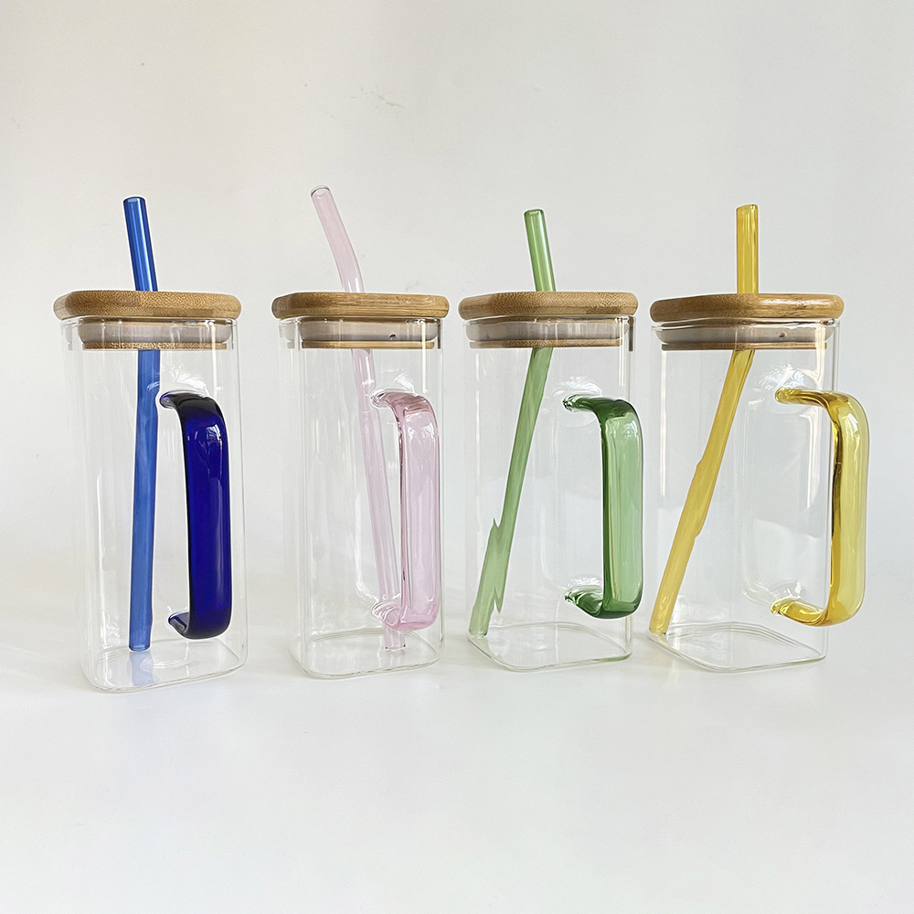 25 Pack YIPAI 13.5oz Square Glass Mugs With Handle And Bamboo Lid For UV DTF Wraps and Vinyl