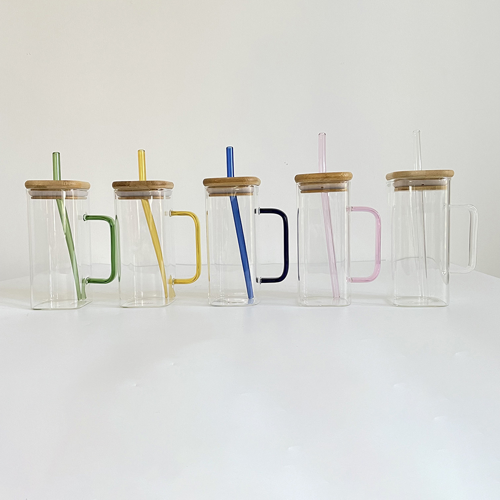 25 Pack YIPAI 13.5oz Square Glass Mugs With Handle And Bamboo Lid For UV DTF Wraps and Vinyl