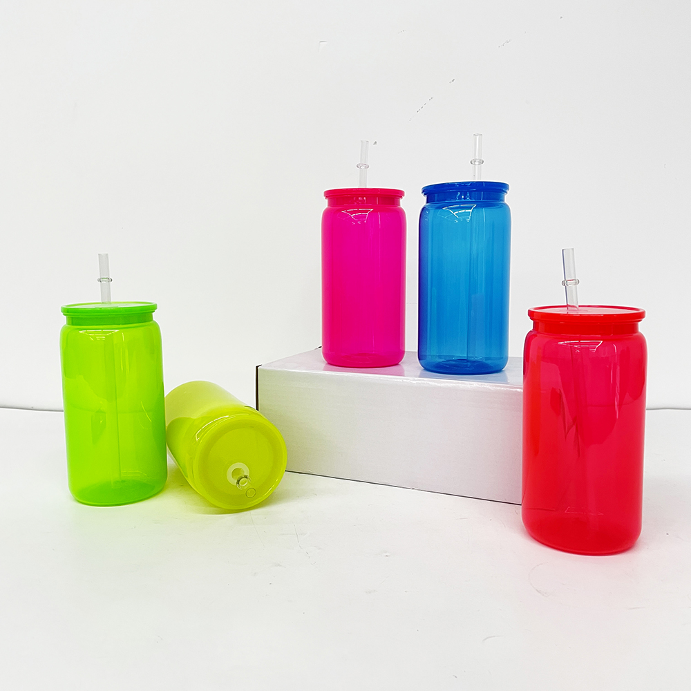 50 Pack YIPAI USA Warehouse 16oz Bright Neon Color Plastic Can Same Size As Glass Can For UV DTF Wraps