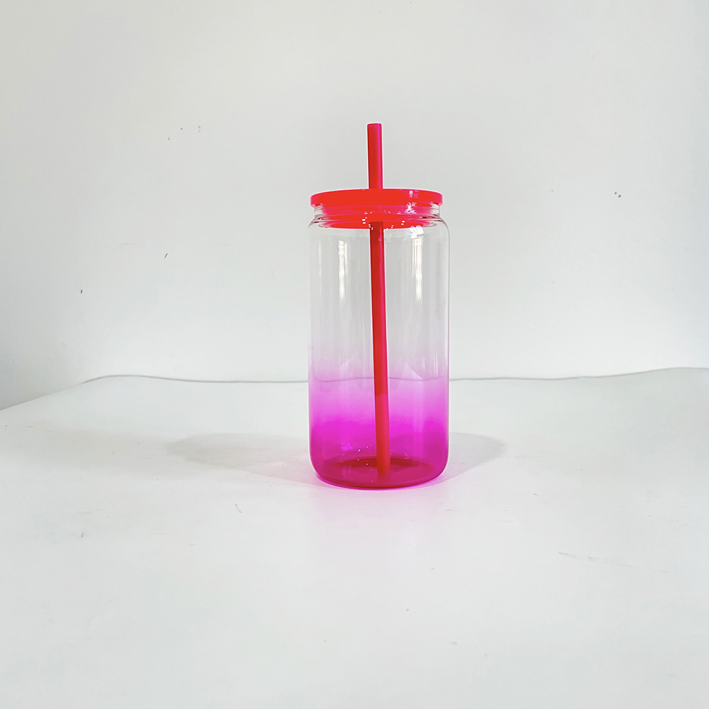 25 Pack 50 Pack YIPAI USA Warehouse Sublimation 16oz Ombre Jelly Glass Can With Plastic Lids