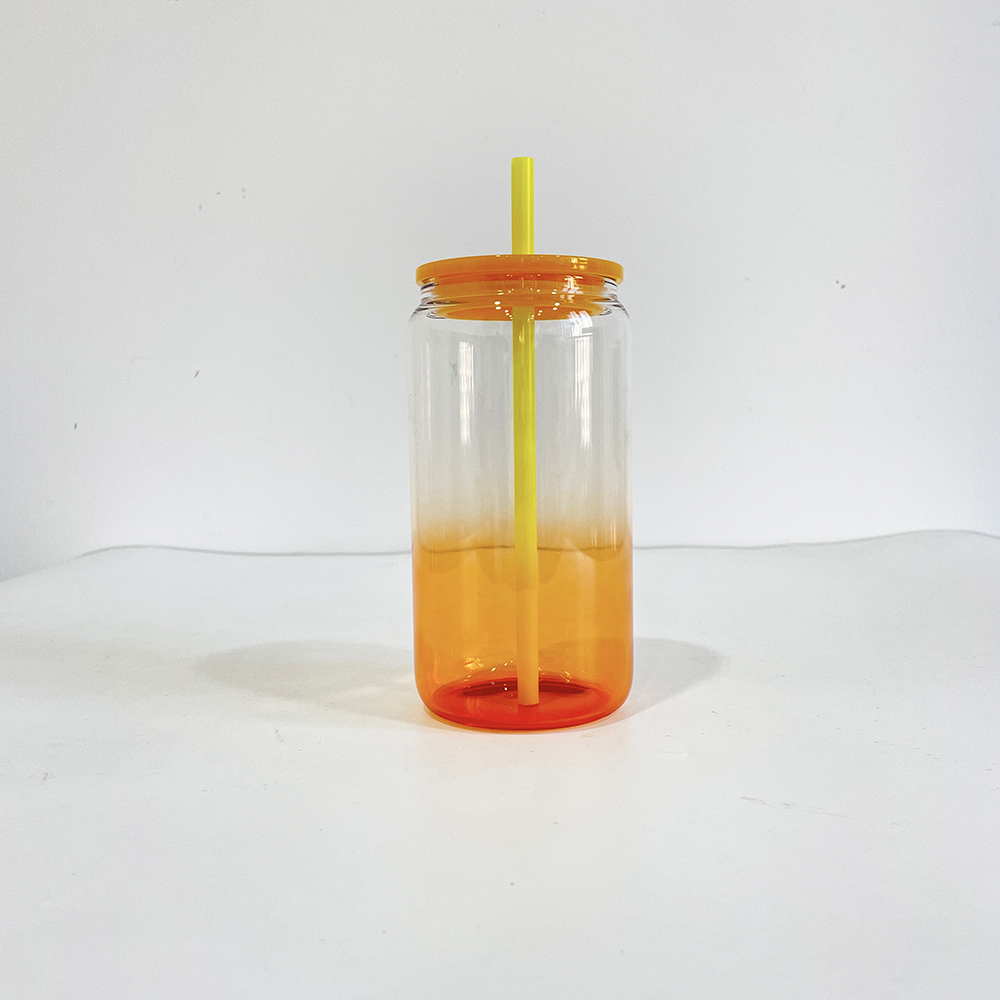25 Pack 50 Pack YIPAI USA Warehouse Sublimation 16oz Ombre Jelly Glass Can With Plastic Lids