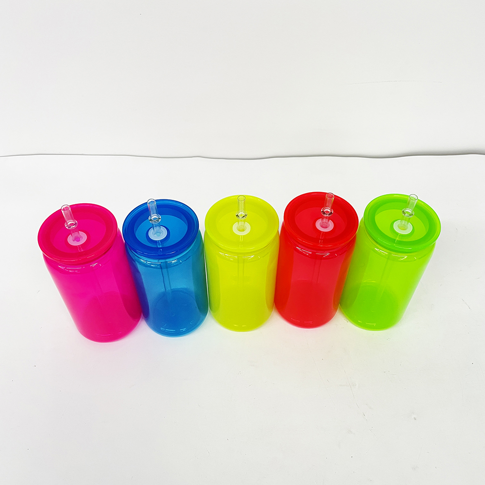 50 Pack YIPAI USA Warehouse 16oz Bright Neon Color Plastic Can Same Size As Glass Can For UV DTF Wraps