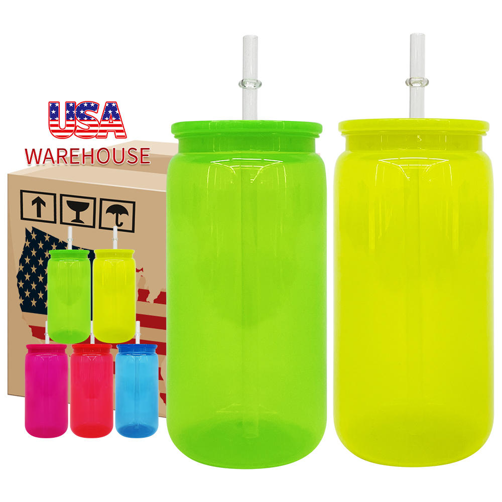 50 Pack YIPAI USA Warehouse 16oz Bright Neon Color Plastic Can Same Size As Glass Can For UV DTF Wraps