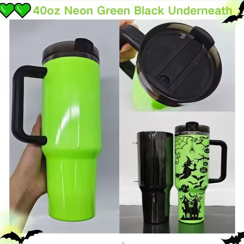 20pack YIPAI USA warehouse blank mirror black plated H2.0 40oz NEON tumblers for sublimation and laser engraving