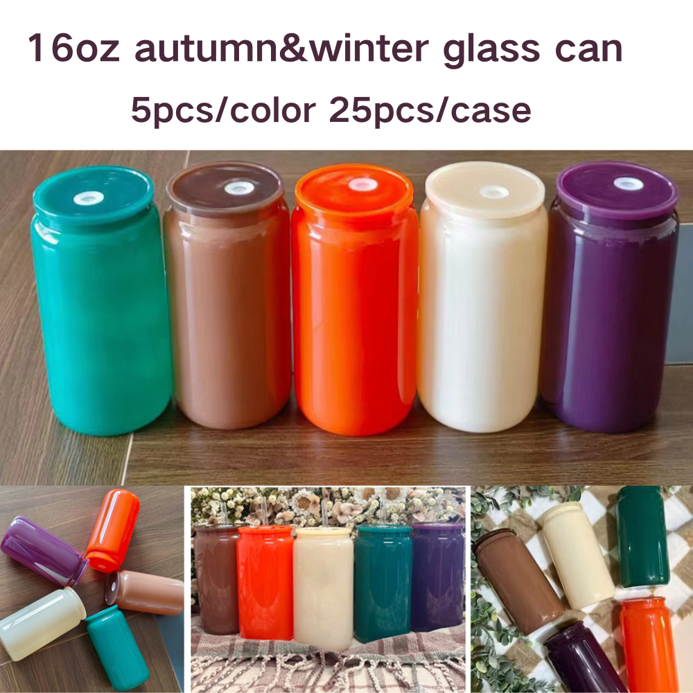 25 50 Pack China Warehouse Autumn&Winter Maillard Color Glass Can for Sublimation and UV DTF Wraps