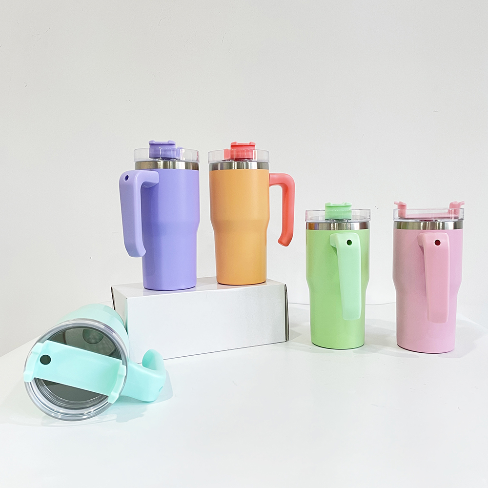 25 Pack YIPAI USA Warehouse Macaron 20oz Kids Students Tumbler with Plastic Handle for Sublimation