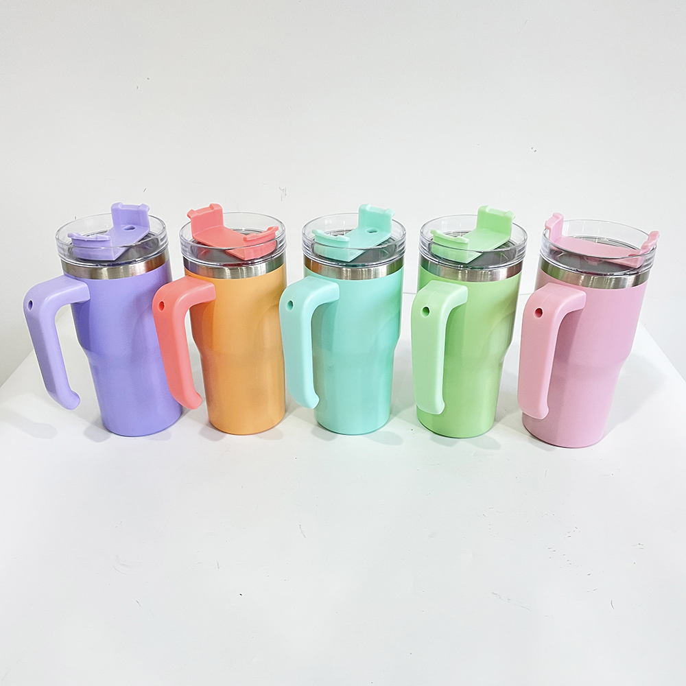 25 Pack YIPAI USA Warehouse Macaron 20oz Kids Students Tumbler with Plastic Handle for Sublimation