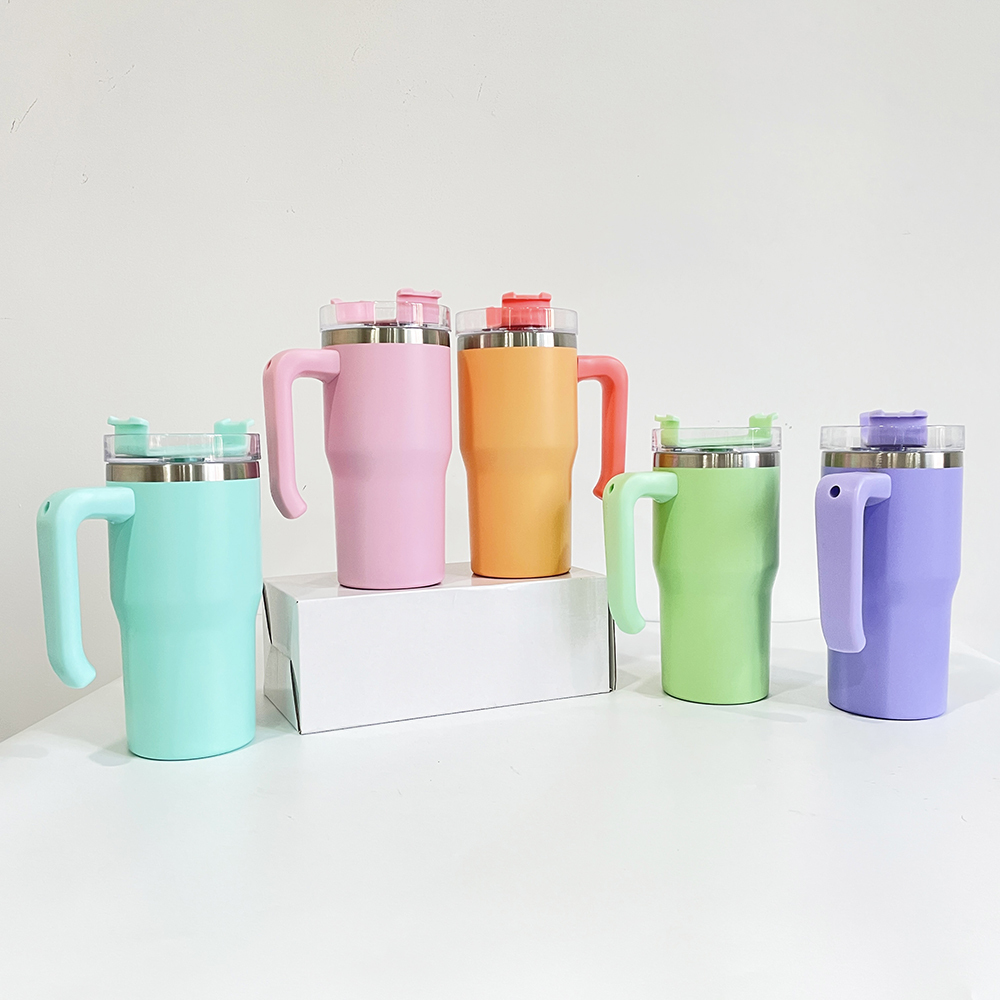 25 Pack YIPAI USA Warehouse Macaron 20oz Kids Students Tumbler with Plastic Handle for Sublimation