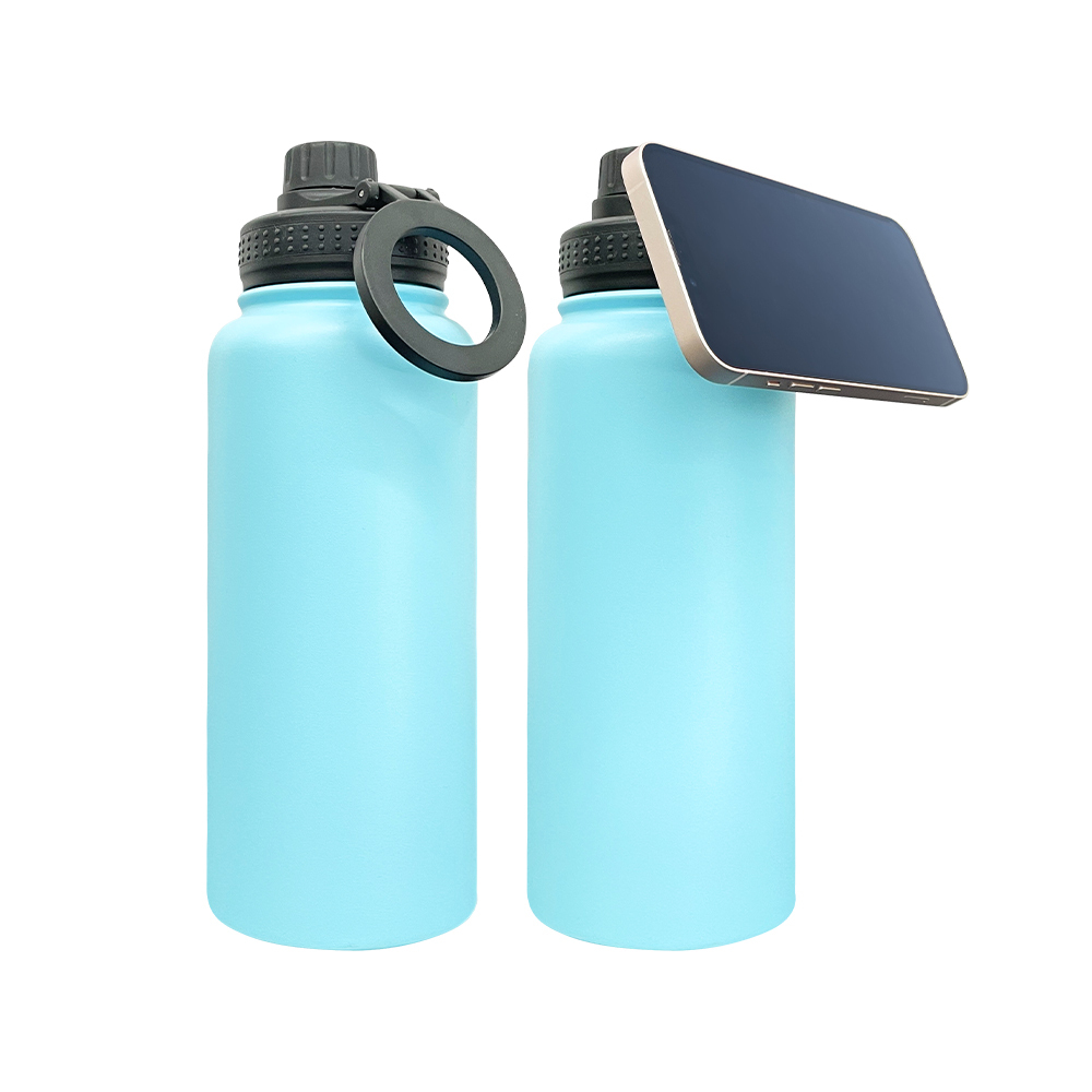 1PC Sample YIPAI USA Warehouse 7 Colors 32oz Powder Coated Mirror Copper Plated Underneath Water Bottle with Magnetic Phone Holder for Laser Engraving