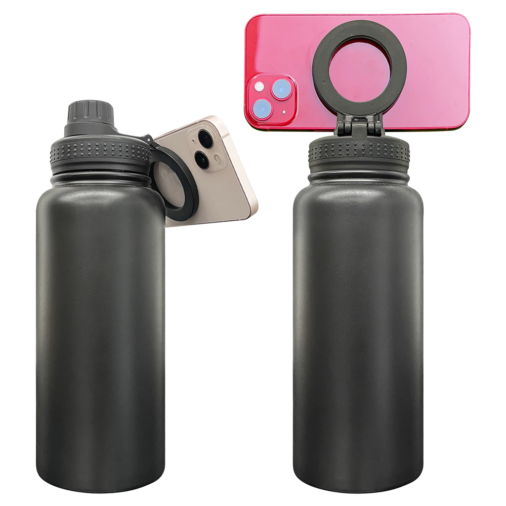 1PC Sample YIPAI USA Warehouse 7 Colors 32oz Powder Coated Mirror Copper Plated Underneath Water Bottle with Magnetic Phone Holder for Laser Engraving