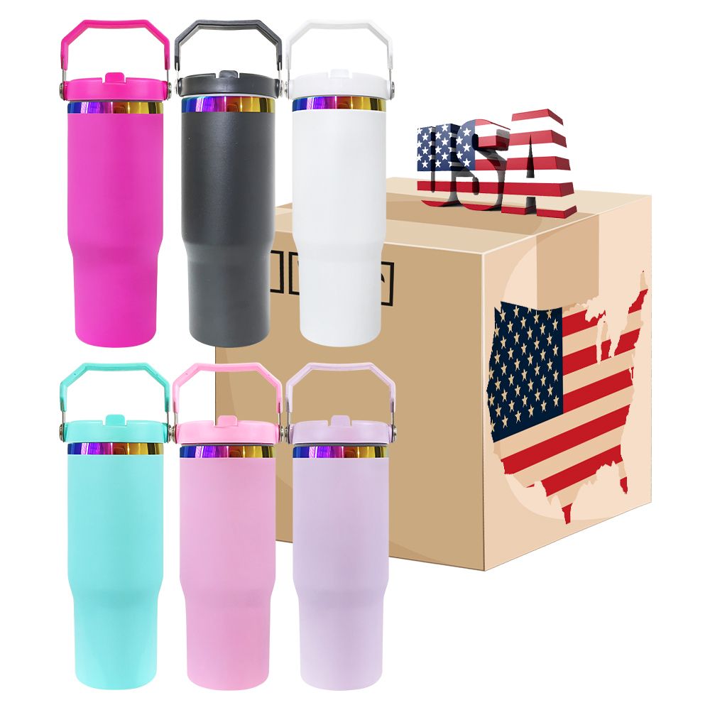 20 Pack YIPAI USA Warehouse 30oz Flip Straw Rainbow Plated Tumblers For Laser Engraving