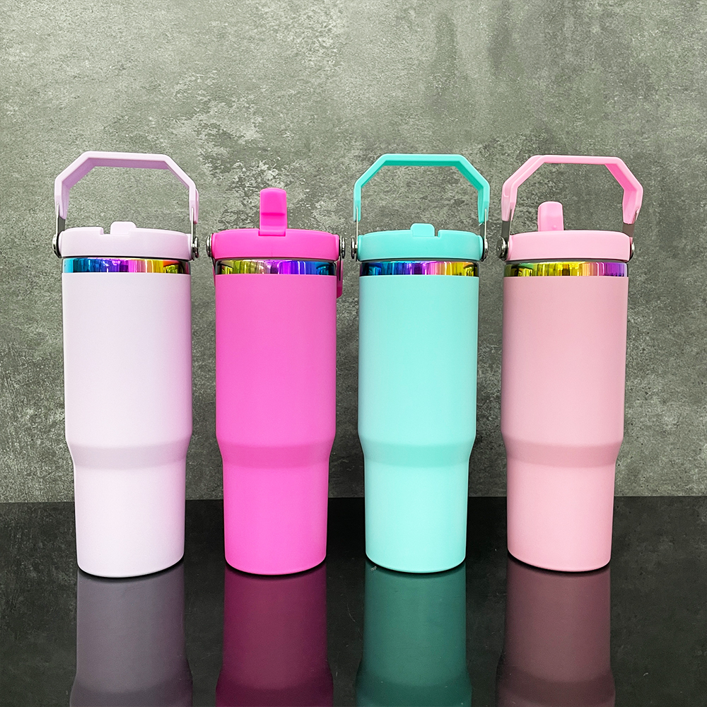 20 Pack YIPAI USA Warehouse 30oz Flip Straw Rainbow Plated Tumblers For Laser Engraving