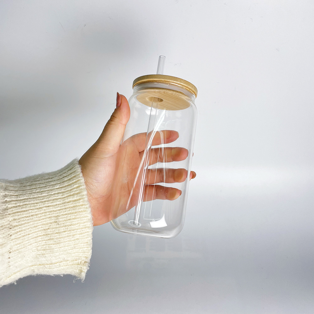 6 Pack 8 Pack 12Pack YIPAI USA Warehouse 16oz Blank Sublimation Clear Beer Glass Can With Bamboo Lid And Plastic Straw