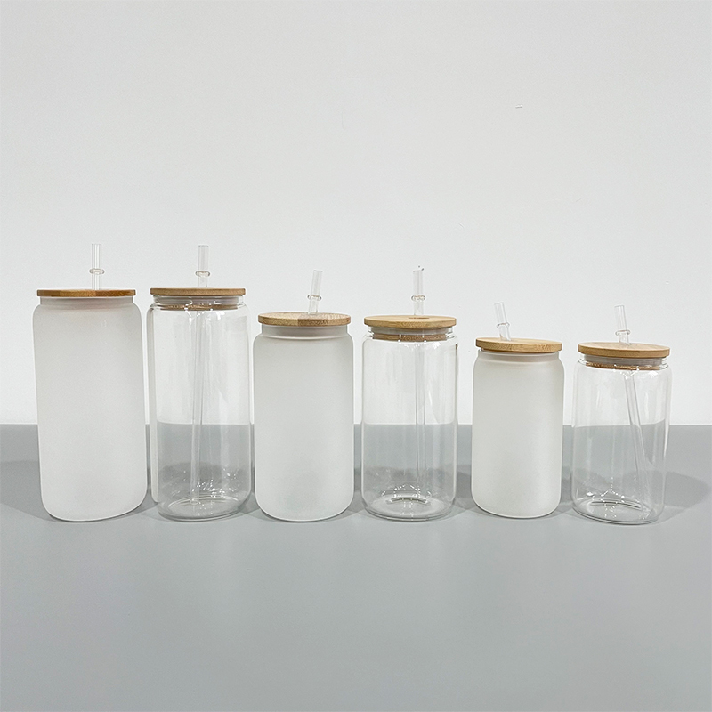 6 Pack 8 Pack 12Pack YIPAI USA Warehouse 16oz Blank Sublimation Clear Beer Glass Can With Bamboo Lid And Plastic Straw