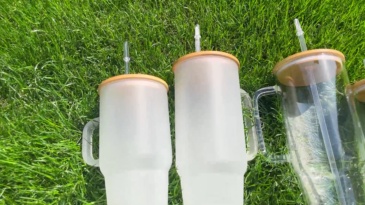 12 Pack YIPAI USA Warehouse Big Capacity 40oz Clear Frosted Glass Mug With Handle for Sublimation and UV DTF Wraps