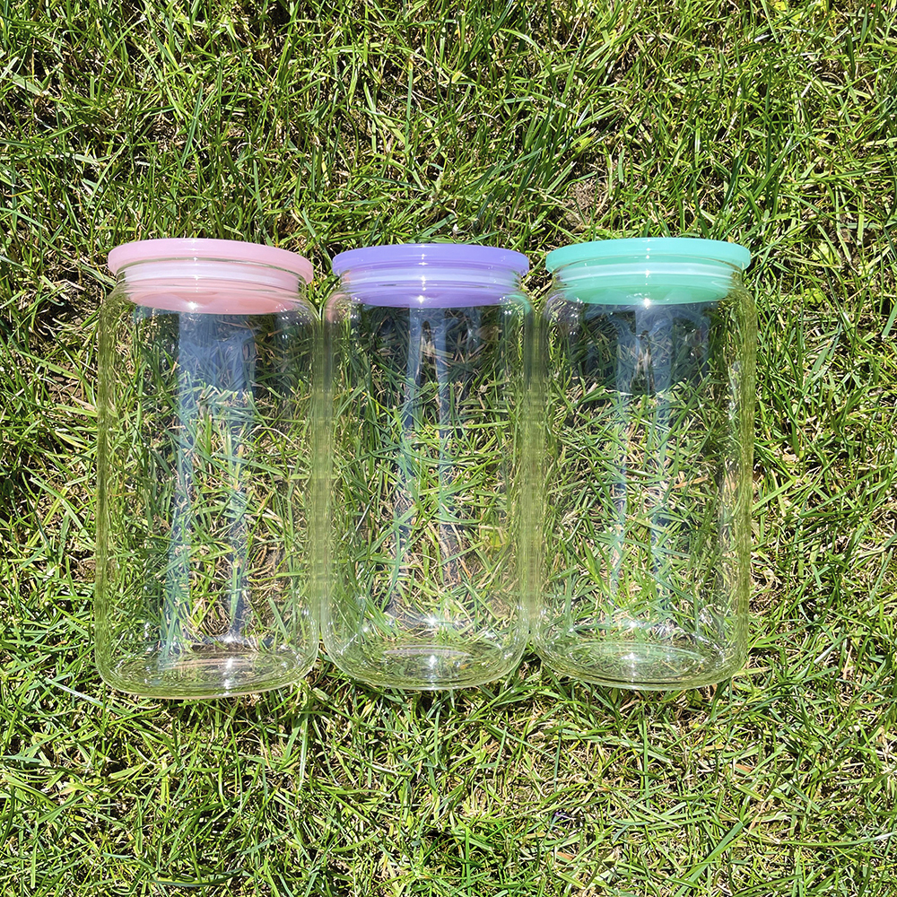 50 Pack YIPAI China Warehouse Blank Sublimation 16oz Frosted Clear Glass Can With PP Lids