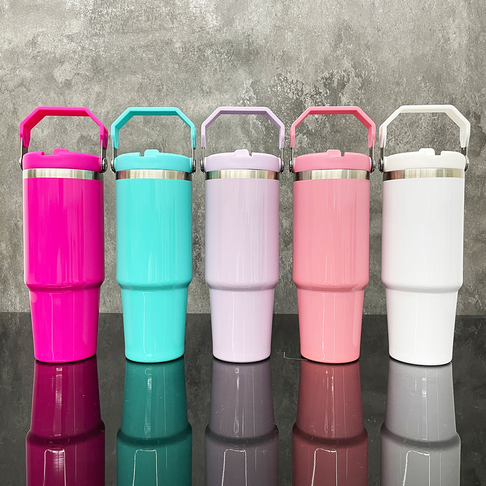 25 Pack YIPAI USA Warehouse 30oz Stanley Style Glossy Macaron Colors Flip Straw School Tumbler