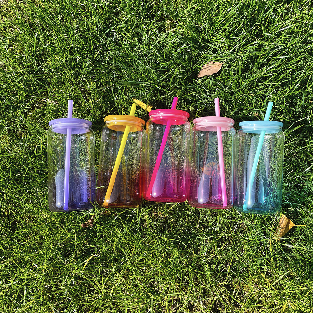 25 Pack 50 Pack YIPAI USA Warehouse Sublimation 16oz Ombre Jelly Glass Can With Plastic Lids