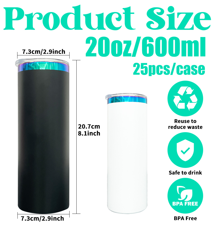 25 Pack YIPAI China Warehouse 20oz Gold Underneath Christmas Color Skinny Straight Tumbler for Laser Engraving