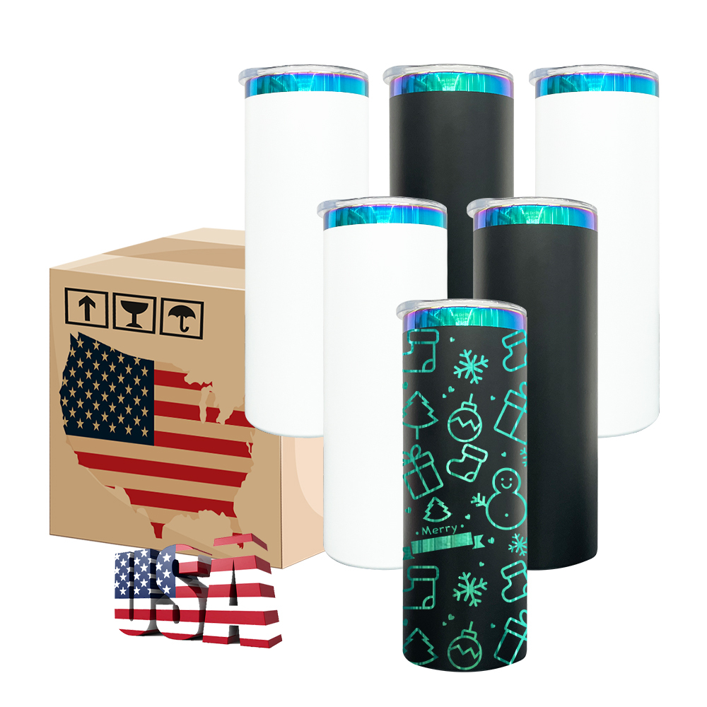 25 Pack YIPAI USA Warehouse 20oz Gold Underneath Christmas Color Skinny Straight Tumbler for Laser Engraving