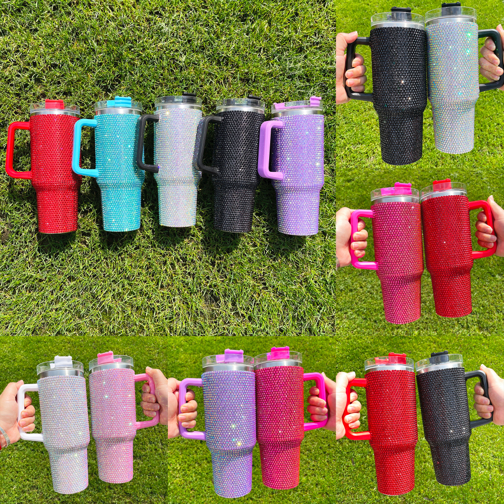 16 Pack YIPAI USA Warehouse H1.0 40oz Solid 8 Colors Bling Rhinestone Full Coverd Tumblers for Outdoor