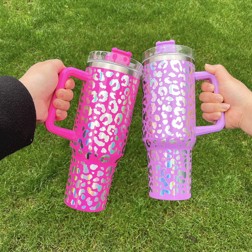20 Pack YIPAI USA Warehouse H1.0 40oz 3D Holographic Leopard Laser Travel Mug Tumbler With Handle