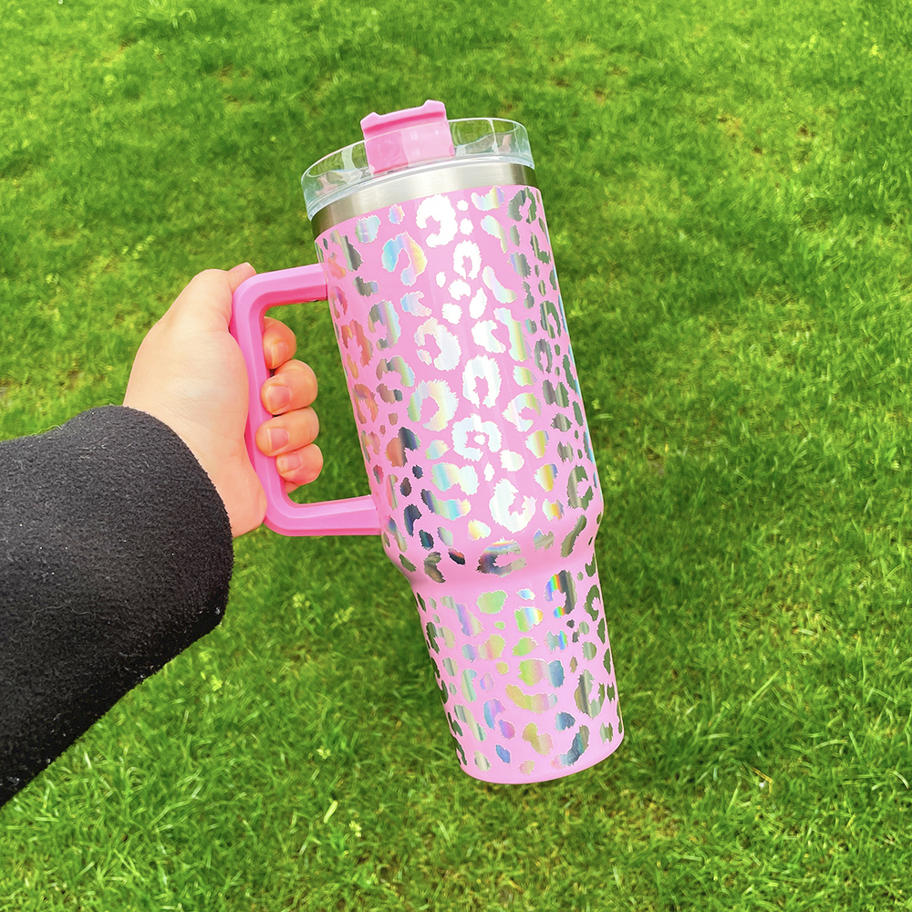 20 Pack YIPAI USA Warehouse H1.0 40oz 3D Holographic Leopard Laser Travel Mug Tumbler With Handle