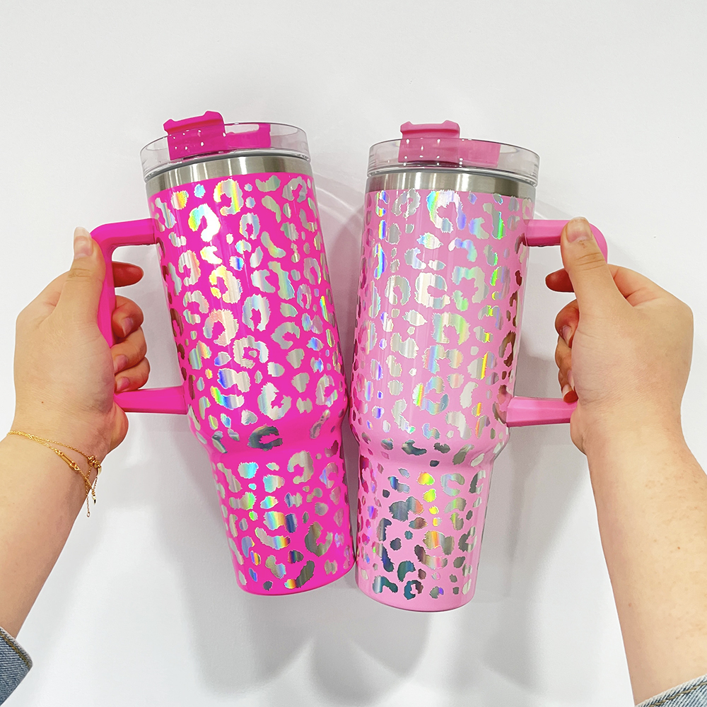 20 Pack YIPAI USA Warehouse H1.0 40oz 3D Holographic Leopard Laser Travel Mug Tumbler With Handle