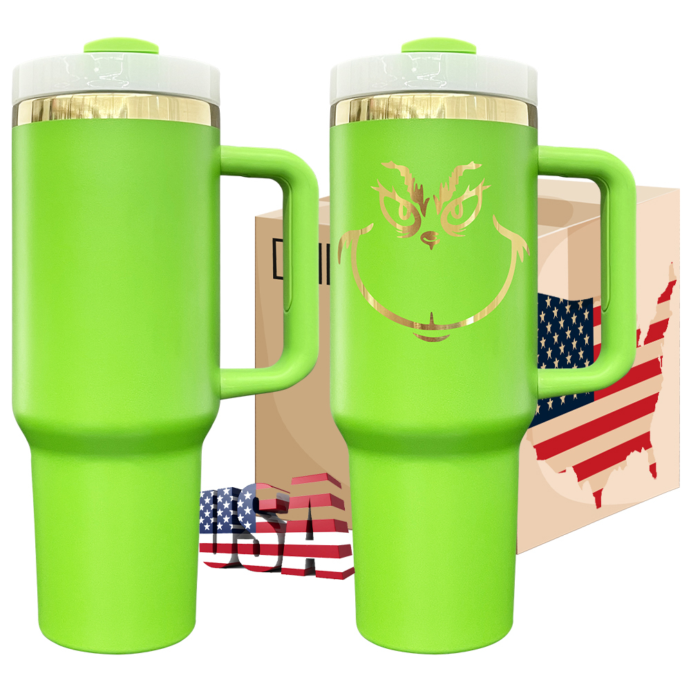 20Pack Yipai USA Warehouse mirror gold plated underneath powder coated Christmas green 40oz H2.0 tumbler