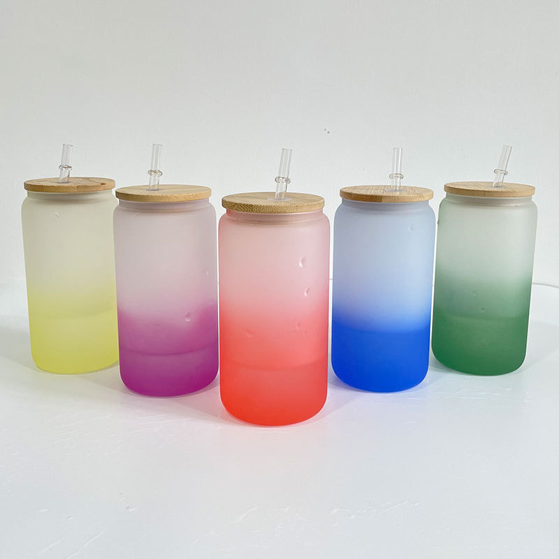 YIPAI 20oz Blank Sublimation Cold Water Colorful Color Changing Frosted Beer Glass Can With Bamboo Lid And Plastic Straw Sold By Case