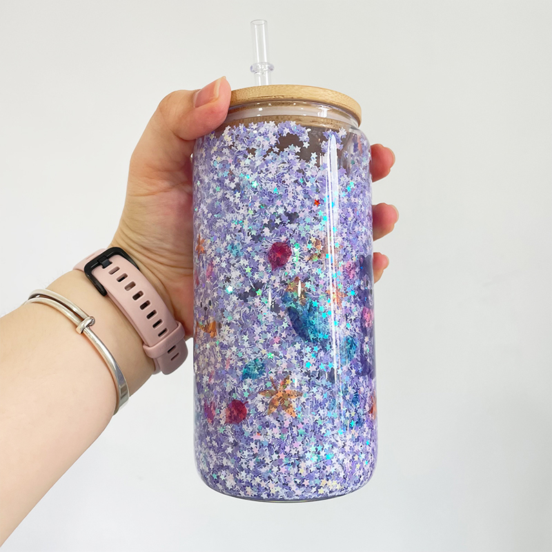 25 Pack YIPAI China Warehouse 12oz 15oz 20oz Sublimation Blanks Pre Drilled Snow Globe Double Wall Glass Can With Bamboo Lid And Plastic Straw