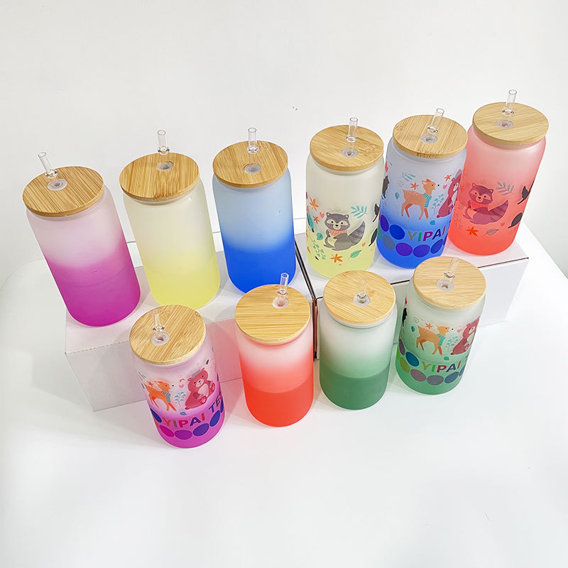 YIPAI 20oz Blank Sublimation Cold Water Colorful Color Changing Frosted Beer Glass Can With Bamboo Lid And Plastic Straw Sold By Case