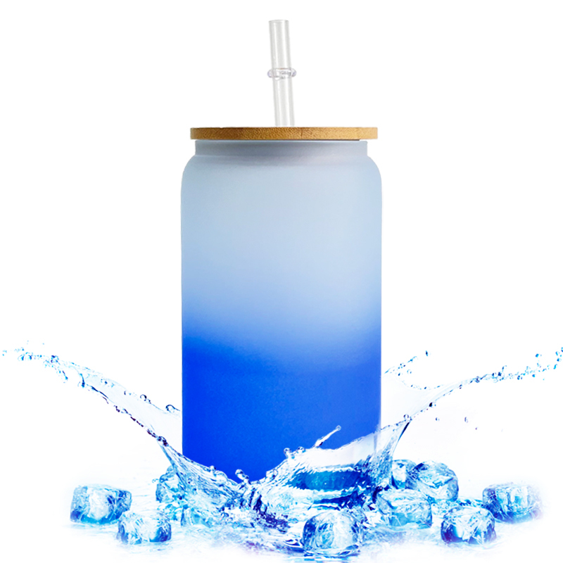 YIPAI 20oz Blank Sublimation Cold Water Colorful Color Changing Frosted Beer Glass Can With Bamboo Lid And Plastic Straw Sold By Case