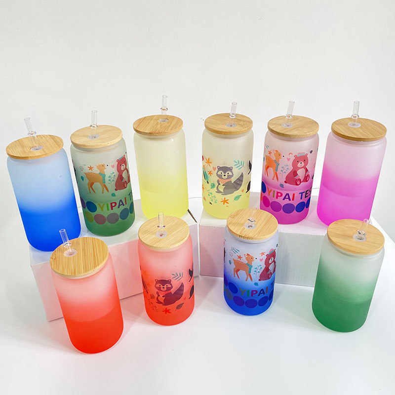 YIPAI 20oz Blank Sublimation Cold Water Colorful Color Changing Frosted Beer Glass Can With Bamboo Lid And Plastic Straw Sold By Case