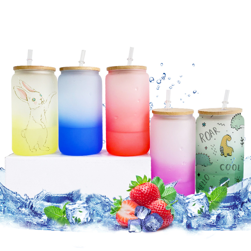 YIPAI 20oz Blank Sublimation Cold Water Colorful Color Changing Frosted Beer Glass Can With Bamboo Lid And Plastic Straw Sold By Case