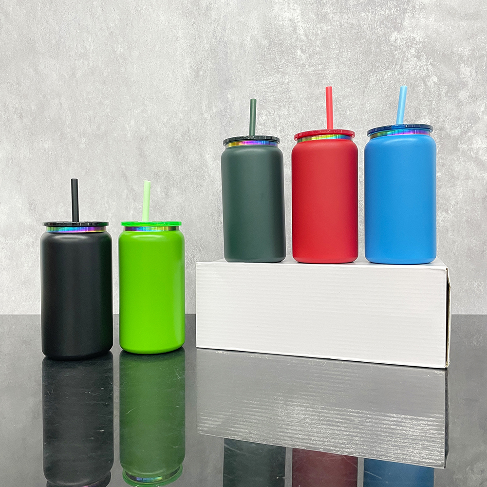 25 Pack YIPAI USA Warehouse Christmas 16oz Rainbow Plated Vacuum Insulated Stainless Steel Can for Laser Engraving
