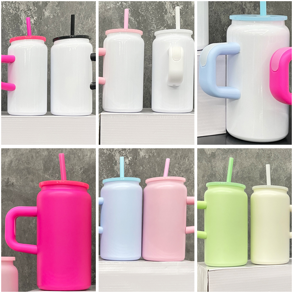25 Pack Yipai USA Warehouse 16oz Blank Sublimation Matt Macaron and Glossy White Color Stainless Steel Can with Handle