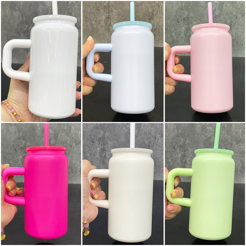 25 Pack Yipai USA Warehouse 16oz Blank Sublimation Matt Macaron and Glossy White Color Stainless Steel Can with Handle