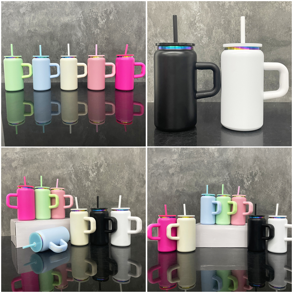 25 Pack Yipai USA Warehouse 16oz Rainbow Plated  Macaron and Black&White Color Stainless Steel Can with Handle for Laser Engraving