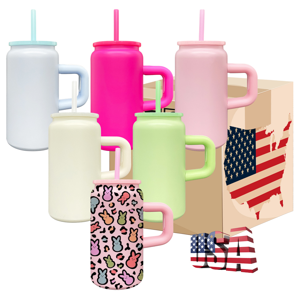 25 Pack Yipai USA Warehouse 16oz Blank Sublimation Matt Macaron and Glossy White Color Stainless Steel Can with Handle