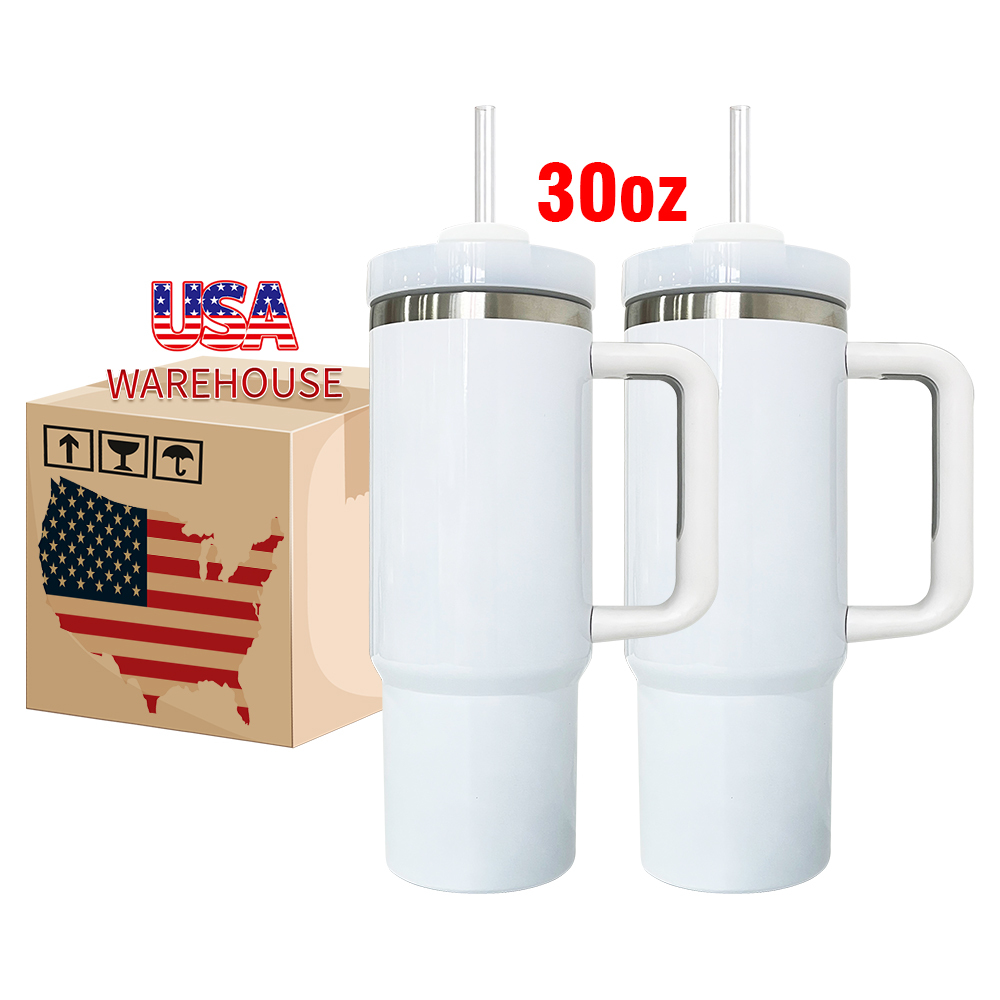 25 Pack YIPAI USA Warehouse 30oz White Blank Sublimation Travel Mug With Handle for UV DTF Wraps