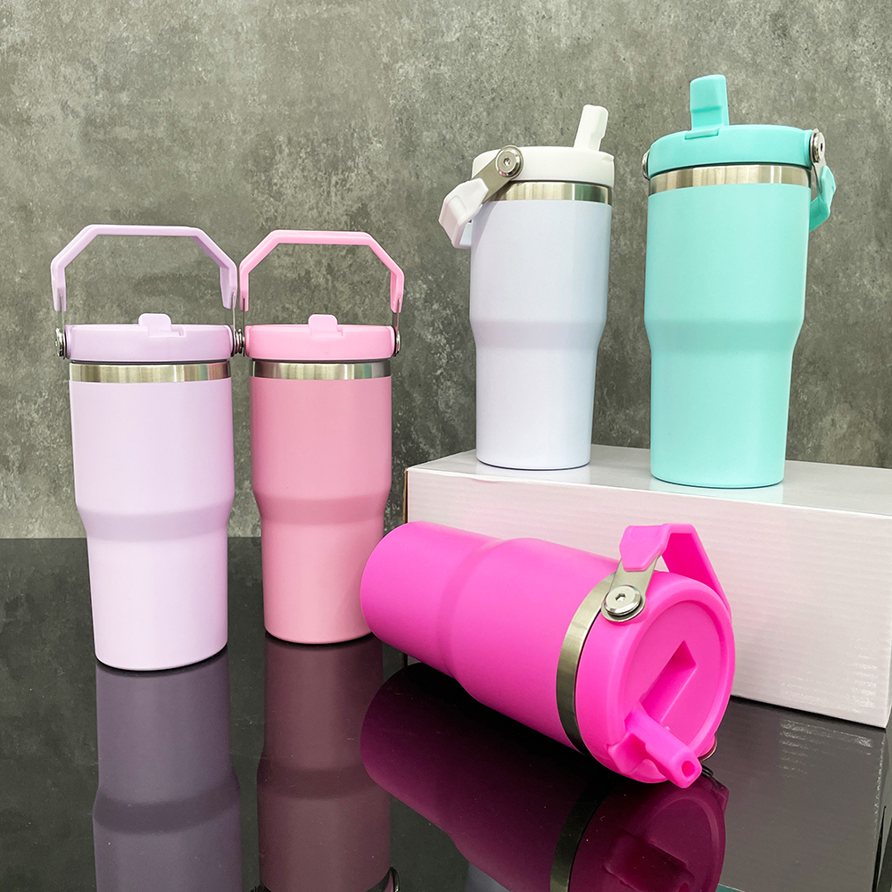 25 Pack YIPAI USA Warehouse 20oz Matte Macaron Colors Blank Sublimation Kids School Water Bottle Flip Straw Lids Tumblers for Outdoor
