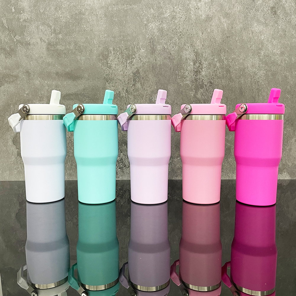 25 Pack YIPAI USA Warehouse 20oz Matte Macaron Colors Blank Sublimation Kids School Water Bottle Flip Straw Lids Tumblers for Outdoor