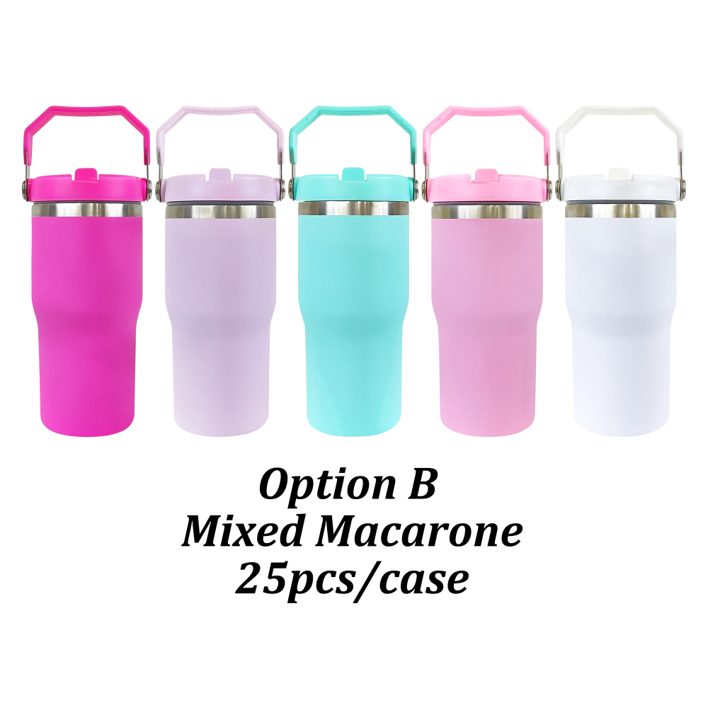 25 Pack YIPAI USA Warehouse 20oz Matte Macaron Colors Blank Sublimation Kids School Water Bottle Flip Straw Lids Tumblers for Outdoor