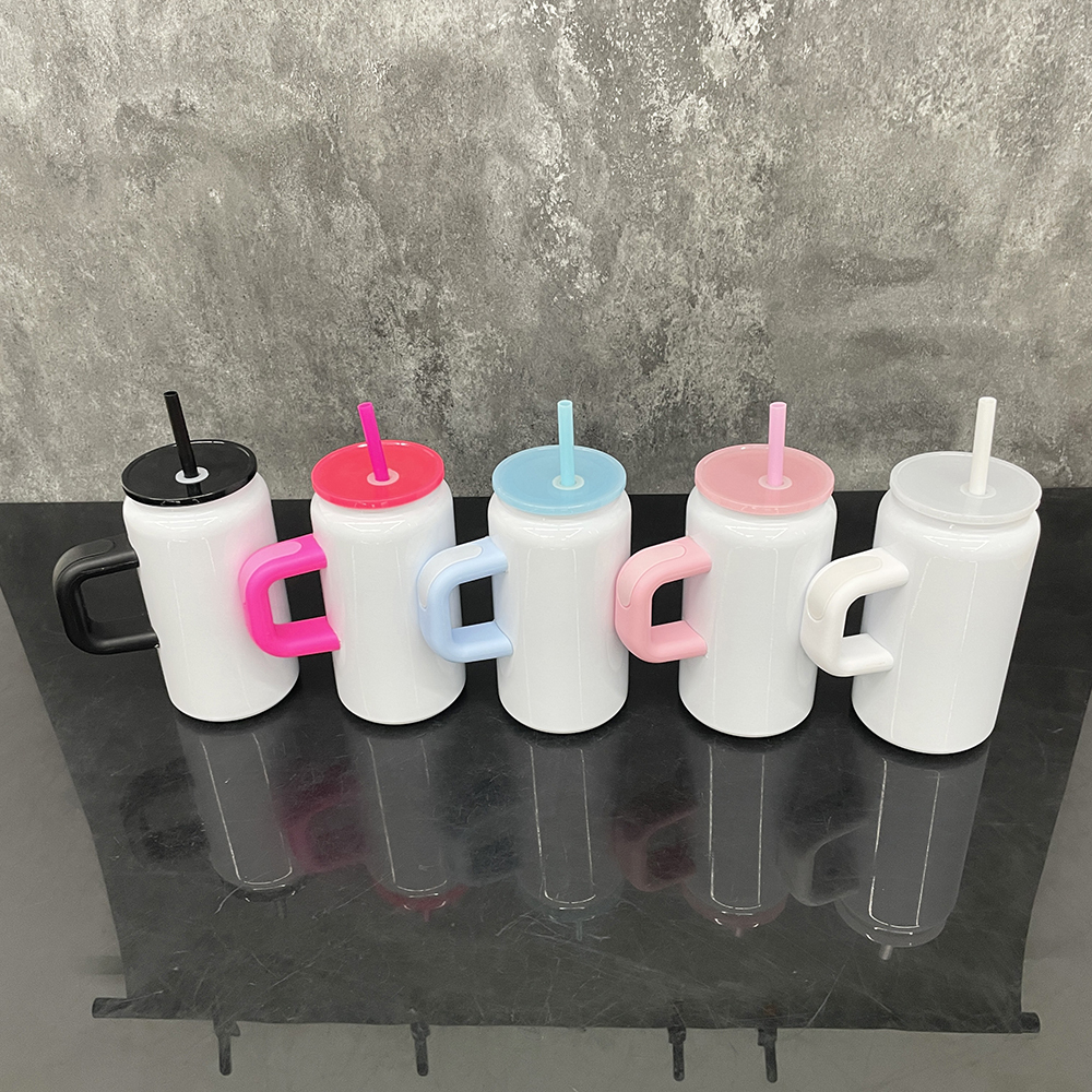 25 Pack Yipai China Warehouse 16oz Blank Sublimation Glossy White Color Stainless Steel Can with Handle for UV DTF Wraps