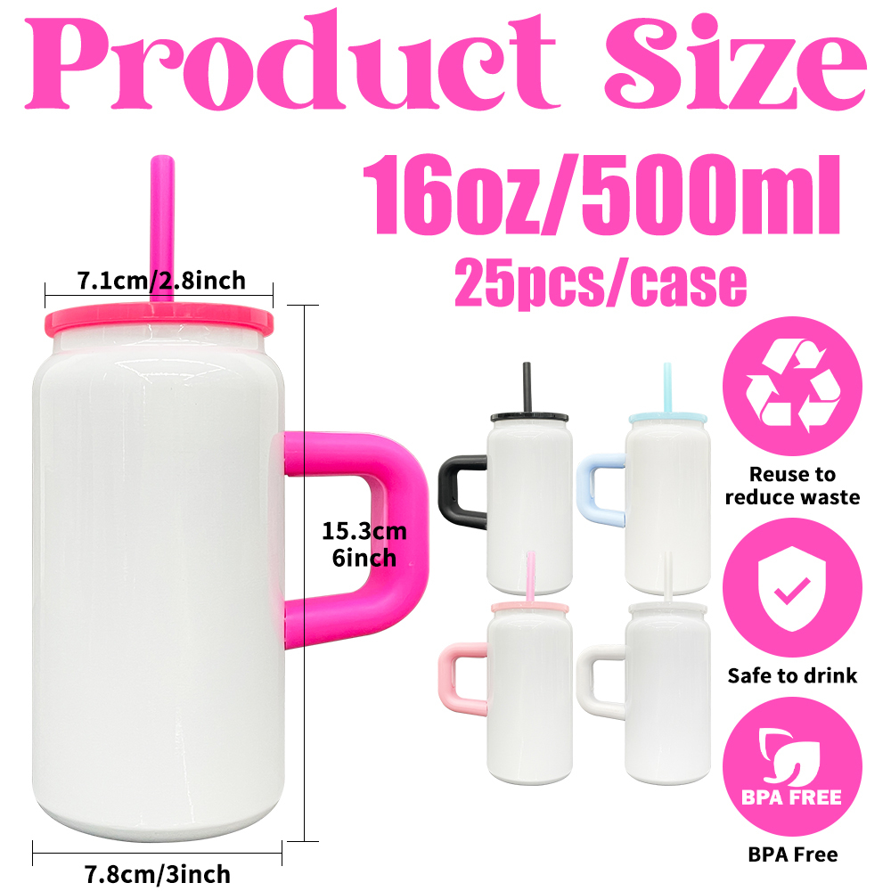 25 Pack Yipai USA Warehouse 16oz Blank Sublimation Glossy White Color Stainless Steel Can with Handle for UV DTF Wraps