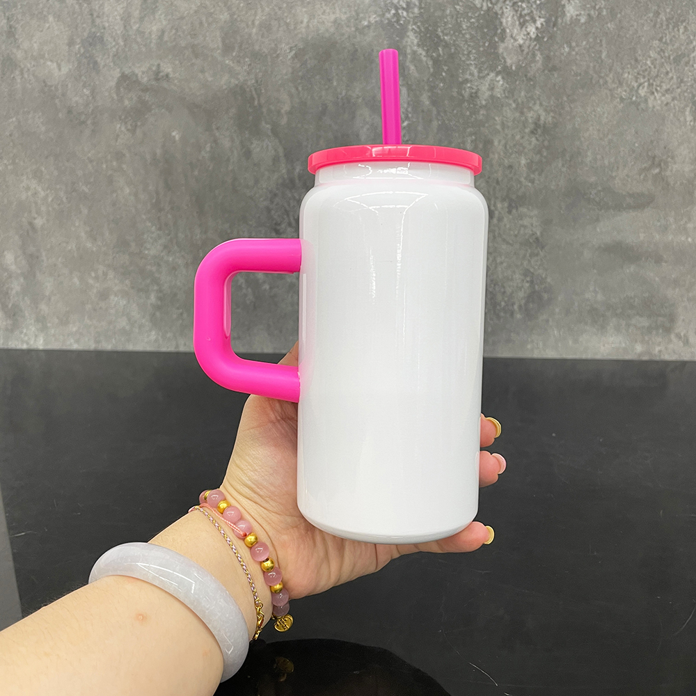 25 Pack Yipai USA Warehouse 16oz Blank Sublimation Glossy White Color Stainless Steel Can with Handle for UV DTF Wraps